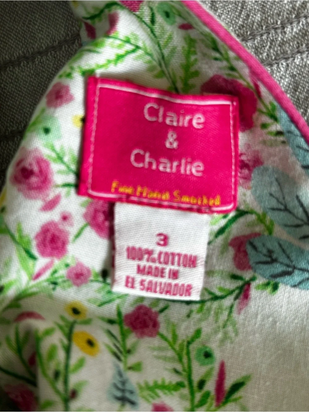 Claire & Charlie Girls Peacock Floral Cotton Dress Pink Sash Size 3